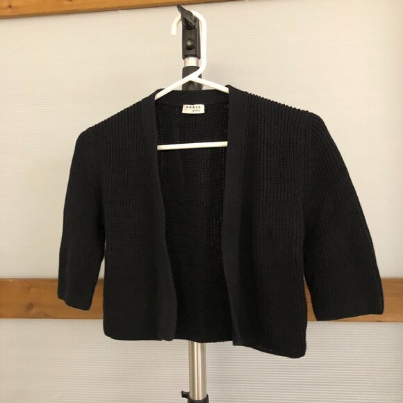 AKRIS PUNTO Black Knit Crop Short Sleeve Open Cardigan Sz XS/S - Picture 3 of 7